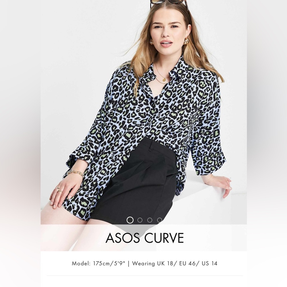 ASOS Curve oversized button up shirt in blue and green leopard